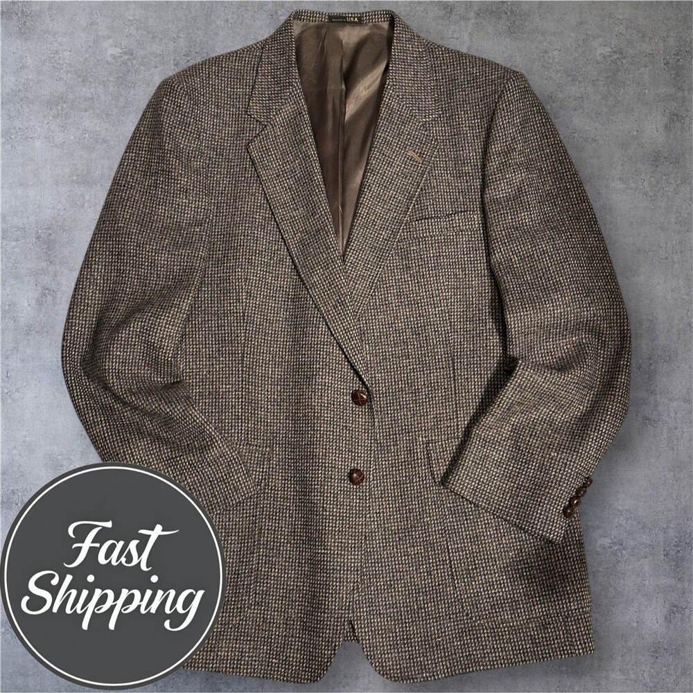 ARNIE Vintage Men's Blazer Sport Coat Two Button Jacket 46L Brown Tweed Wool